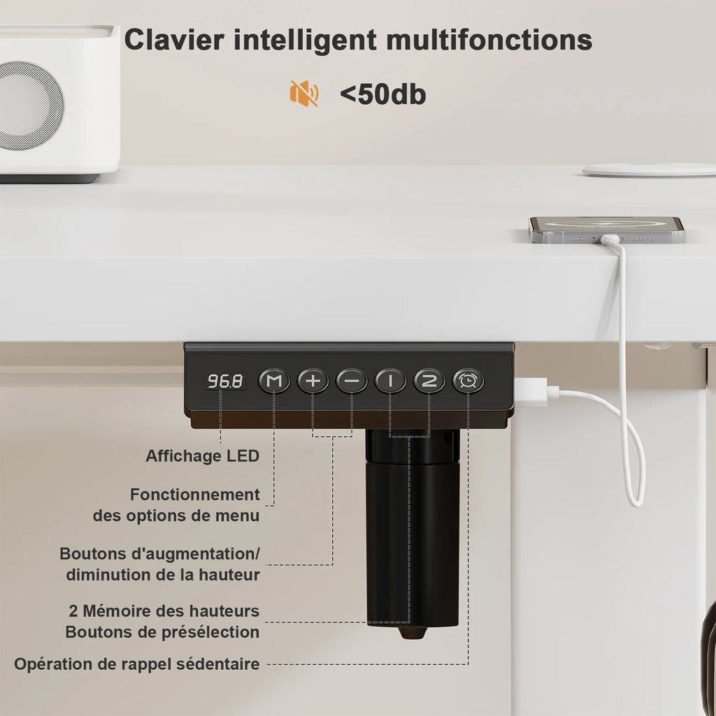 Bureau Assis-Debout Électrique – 140x60 cm & Recharge USB