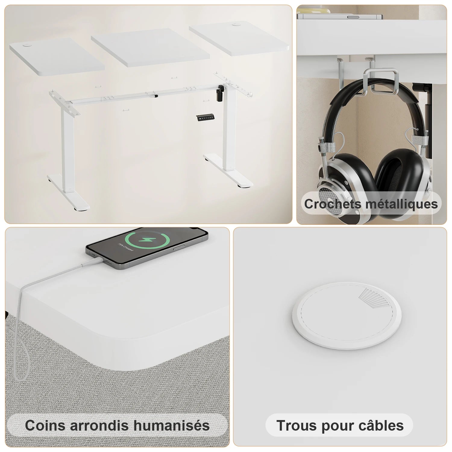 Bureau Assis-Debout Électrique – 140x60 cm & Recharge USB