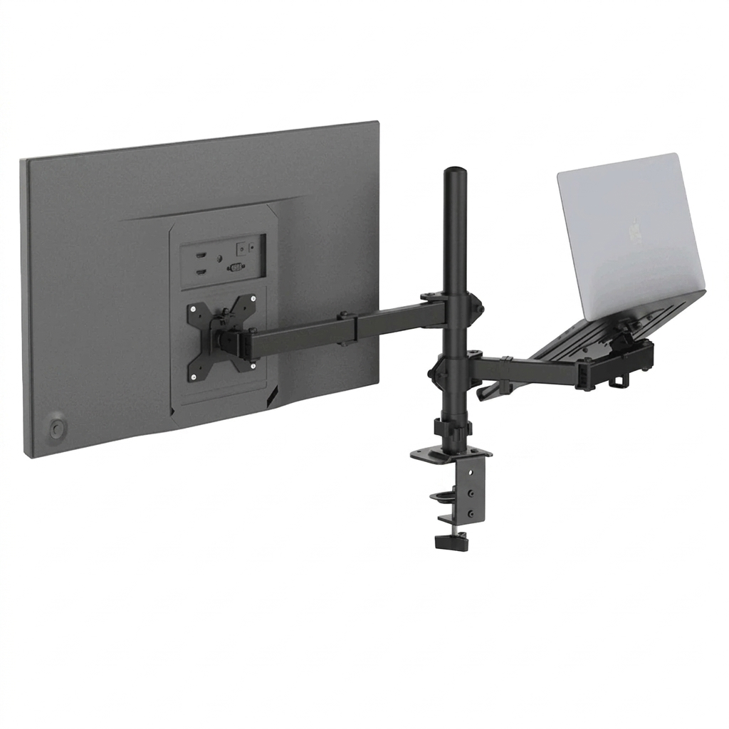 Support Double Bras Écran & Ordinateur Portable – Ergonomie Réglable