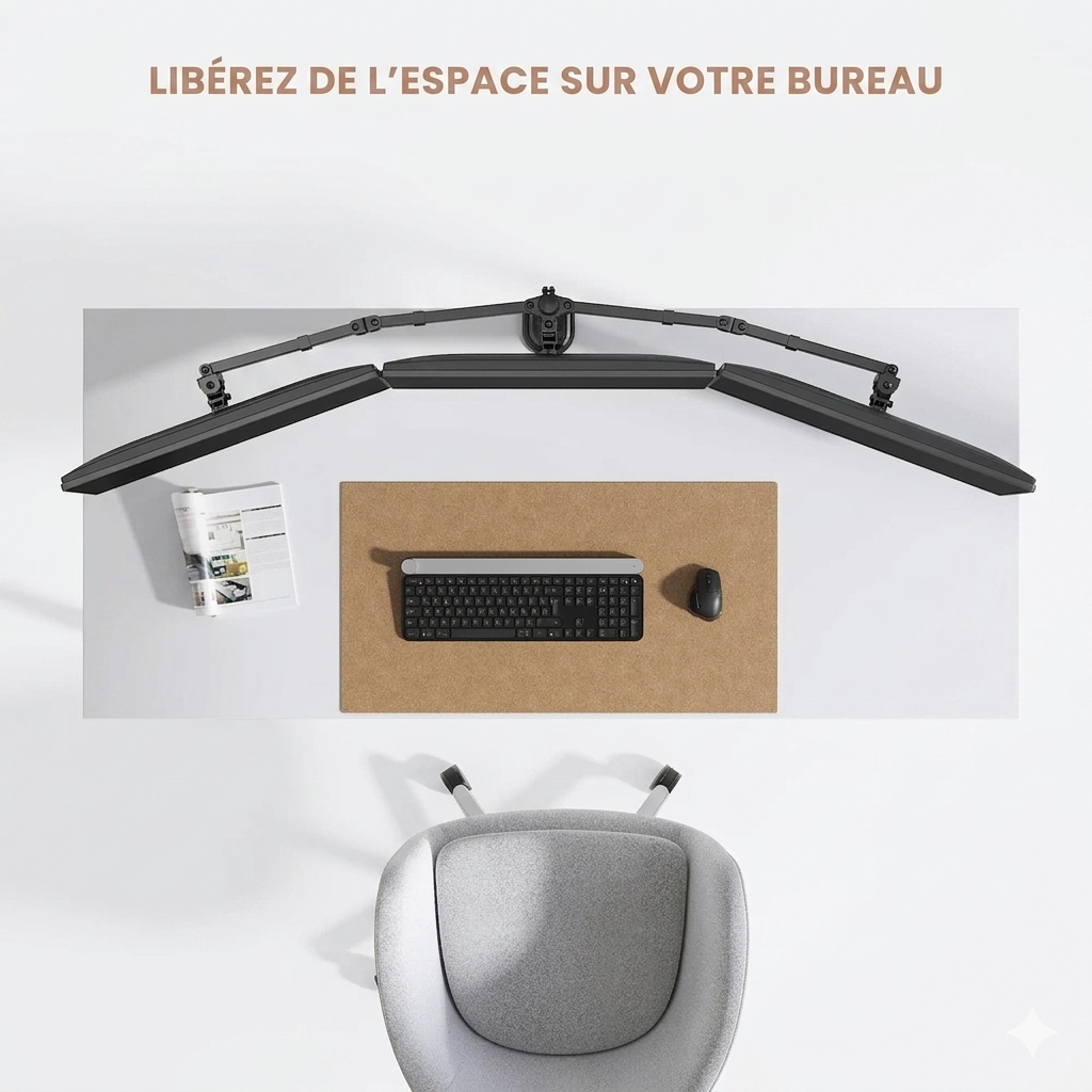 Support Triple Écran Articulé – Bras Robuste pour 13-27