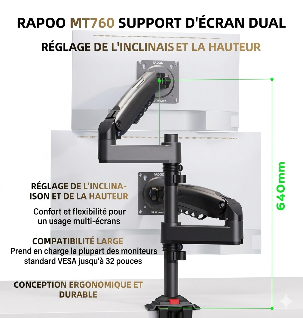 Bras Articulé Double pour Écrans – Support Gaz Professionnel