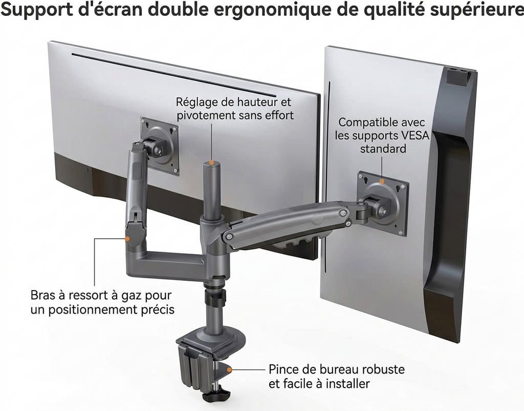 Bras Articulé Double pour Écrans – Support Gaz Professionnel