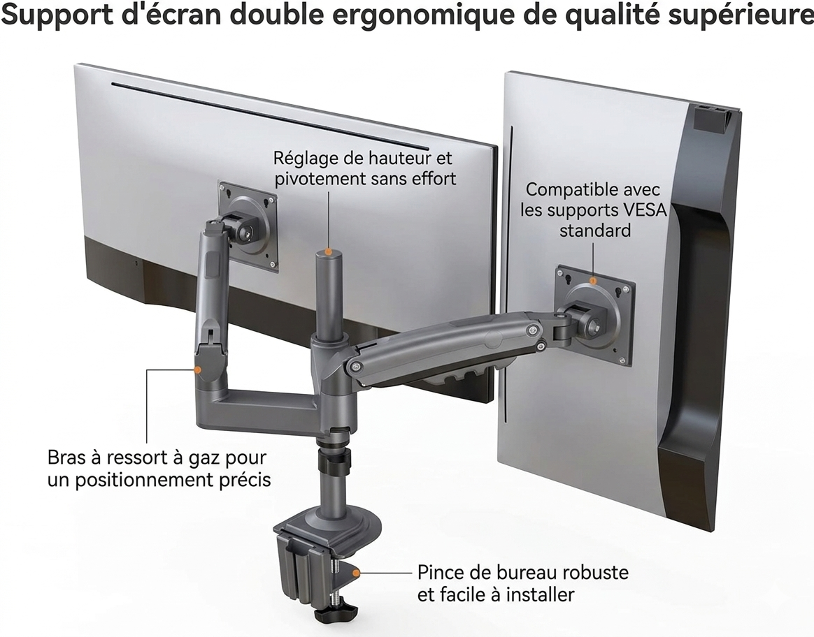Bras Articulé Double pour Écrans – Support Gaz Professionnel