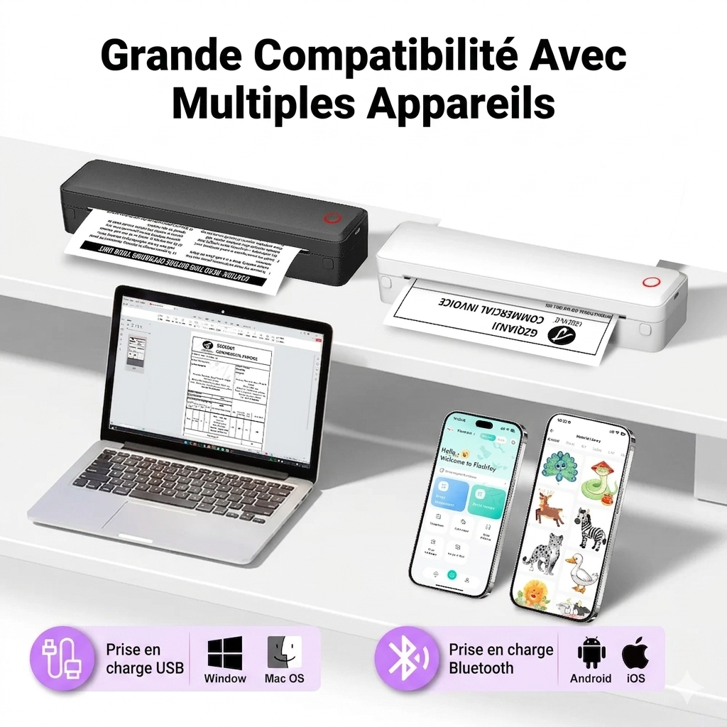 Imprimante Thermique A4 Portable – Bluetooth & Nomade