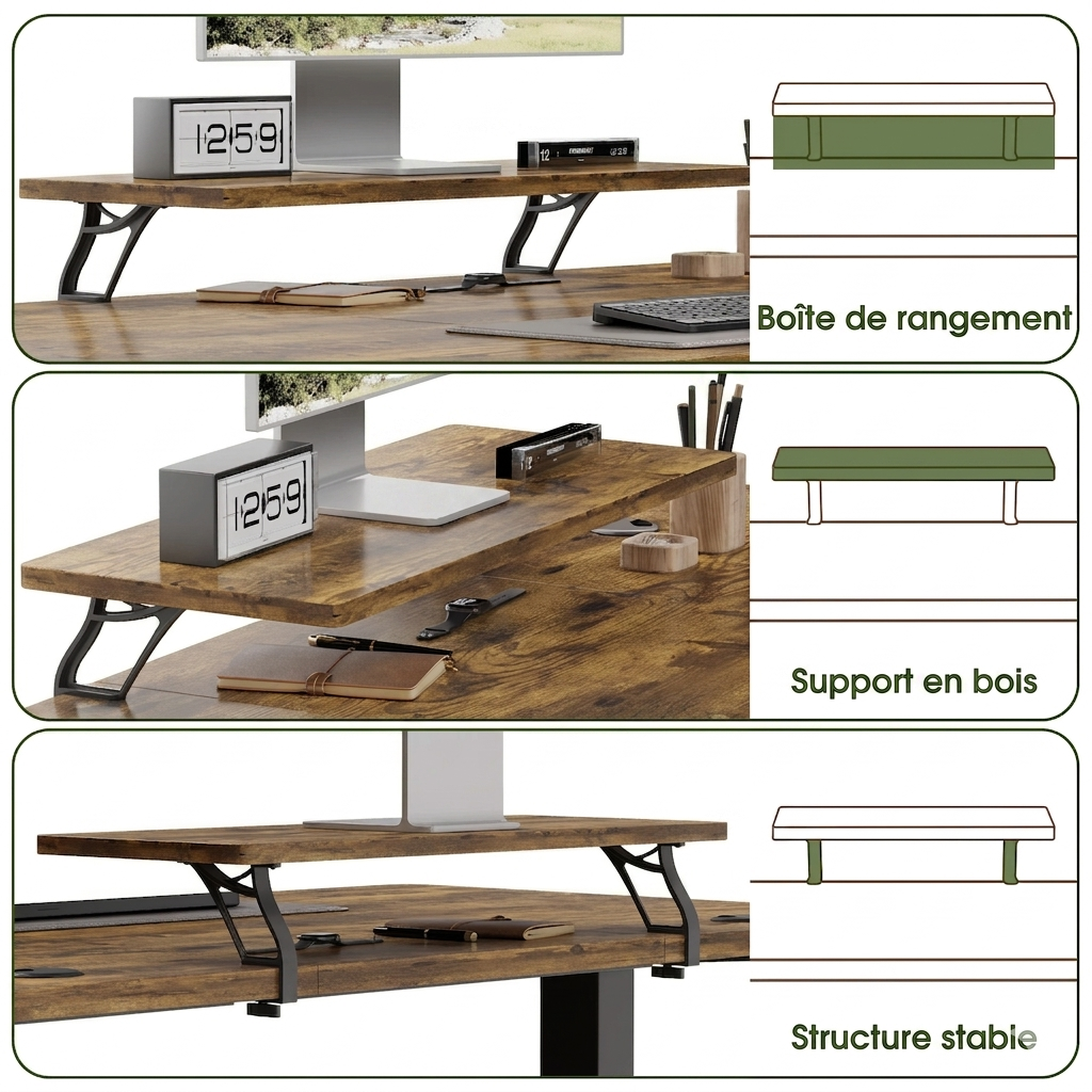Bureau Électrique Assis-Debout – 120x60 cm & Support Écran