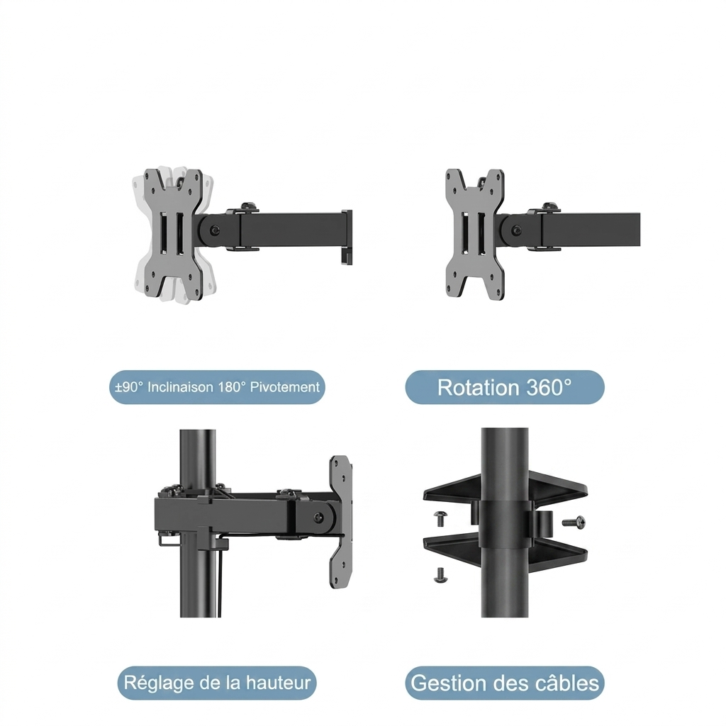 Support Triple Écran Articulé – Bras Robuste pour 13-27