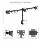 Support Triple Écran Articulé – Bras Robuste pour 13-27
