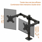 Support double écran mobile à fixation par pince, support d'ordinateur à rotation libre, support multi-usages pour écrans doubles.