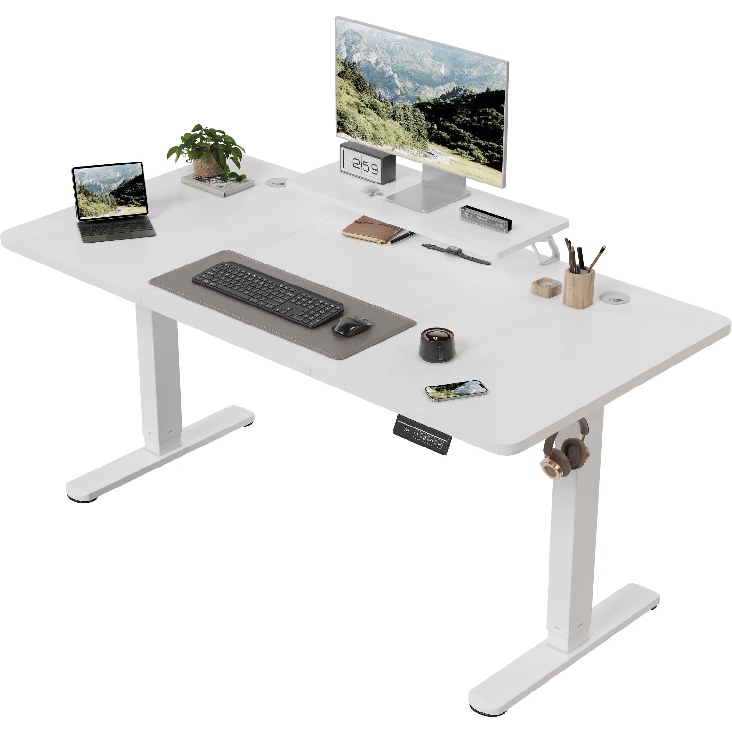 Bureau Électrique Assis-Debout – 160x70 cm & Support Écran