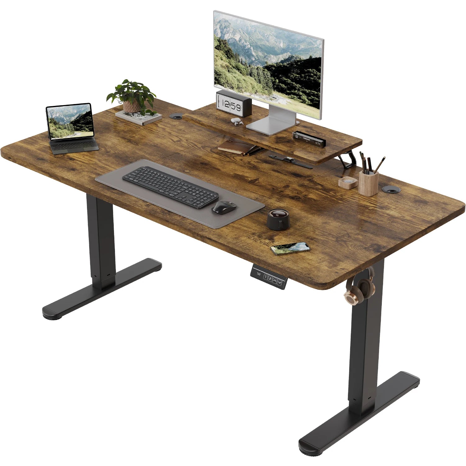 Bureau Électrique Assis-Debout – 160x70 cm & Support Écran