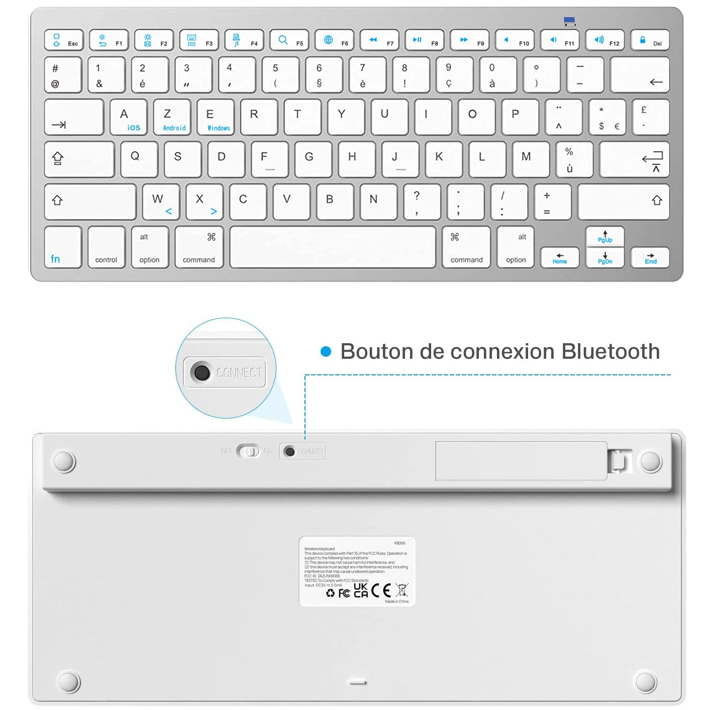 Clavier Bluetooth Compact – AZERTY Français & Multi-Systèmes